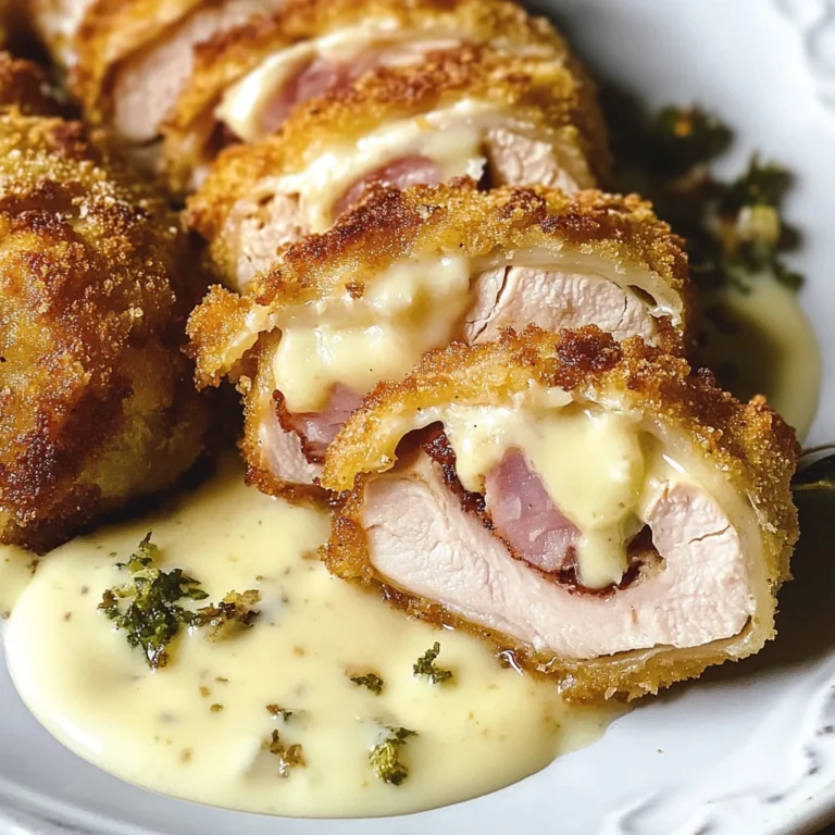 Chicken Cordon Bleu with Swiss Cheese Sauce is delicious.