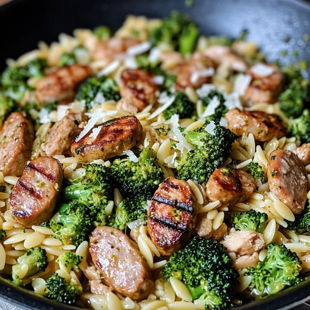 Chicken Sausage, Broccoli, and Orzo Skillet