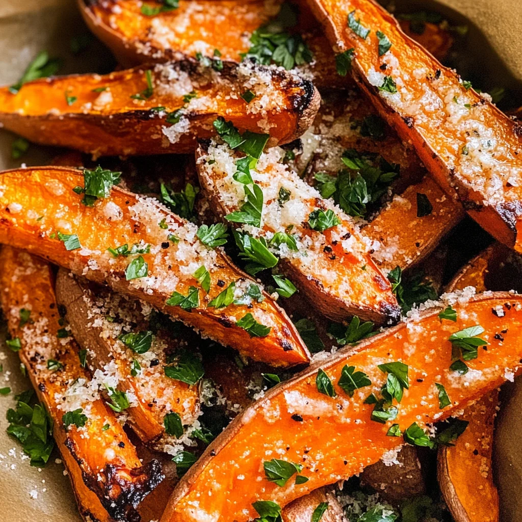 Garlic Parmesan Sweet Potato Wedges