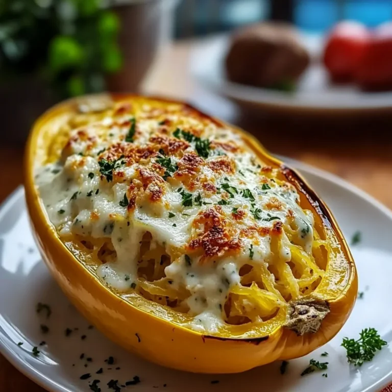 Roasted Spaghetti Squash With Alfredo Sauce and Cheese
