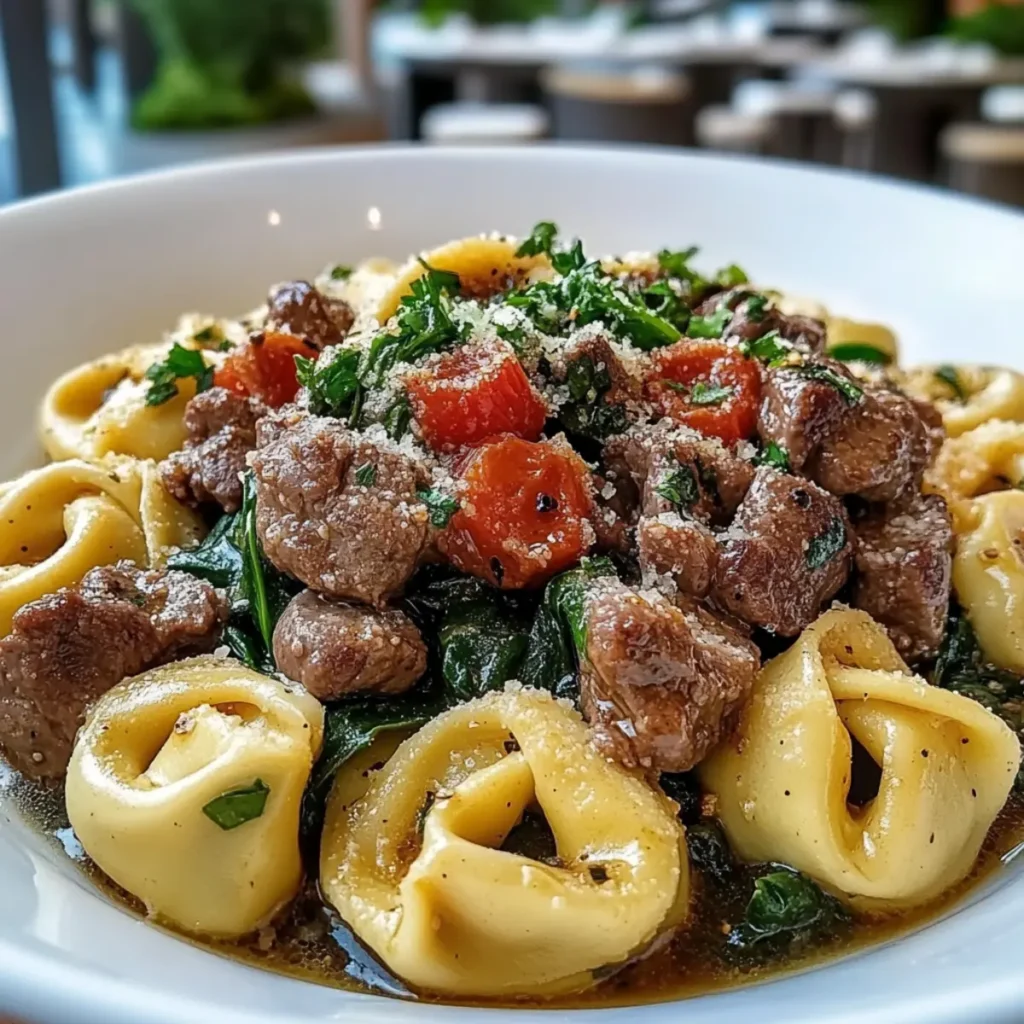 Savory Garlic Butter Beef and Spinach Tortellini