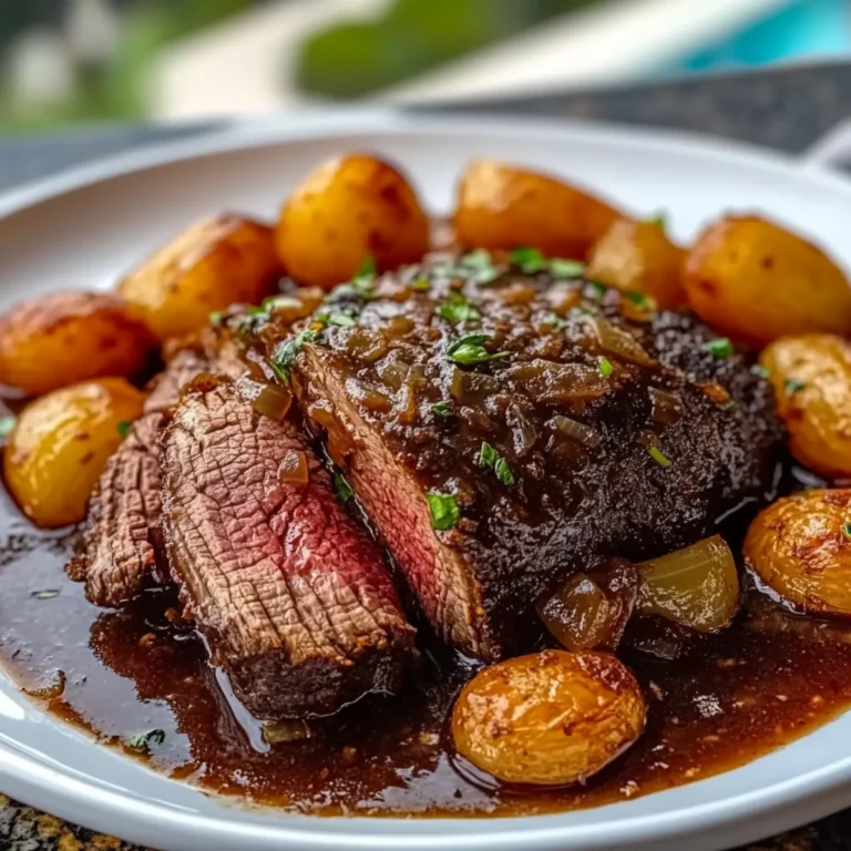 Dutch Oven Pot Roast Beef With French Onion Gravy