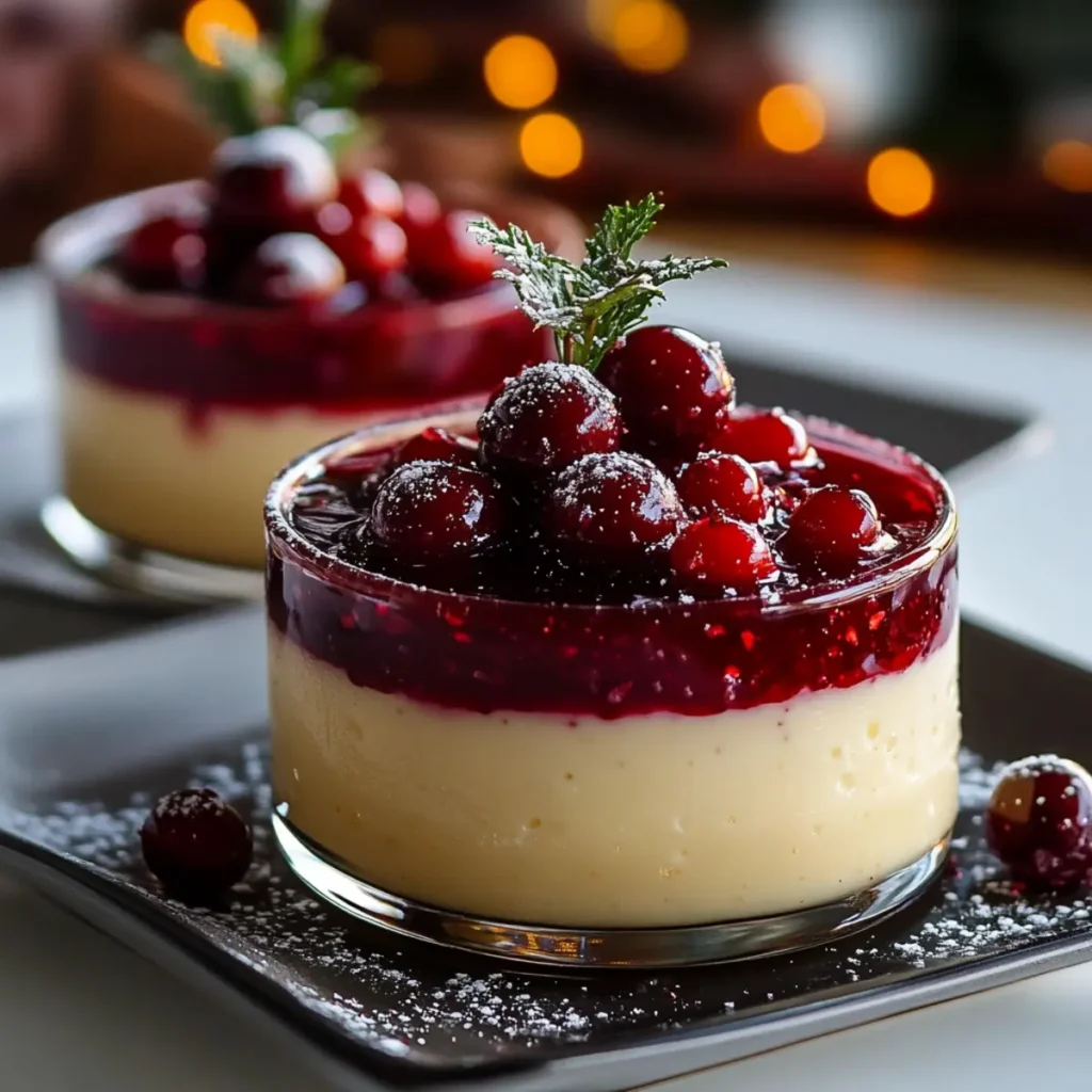 Eggnog Panna Cotta With Spiked Cranberry Sauce