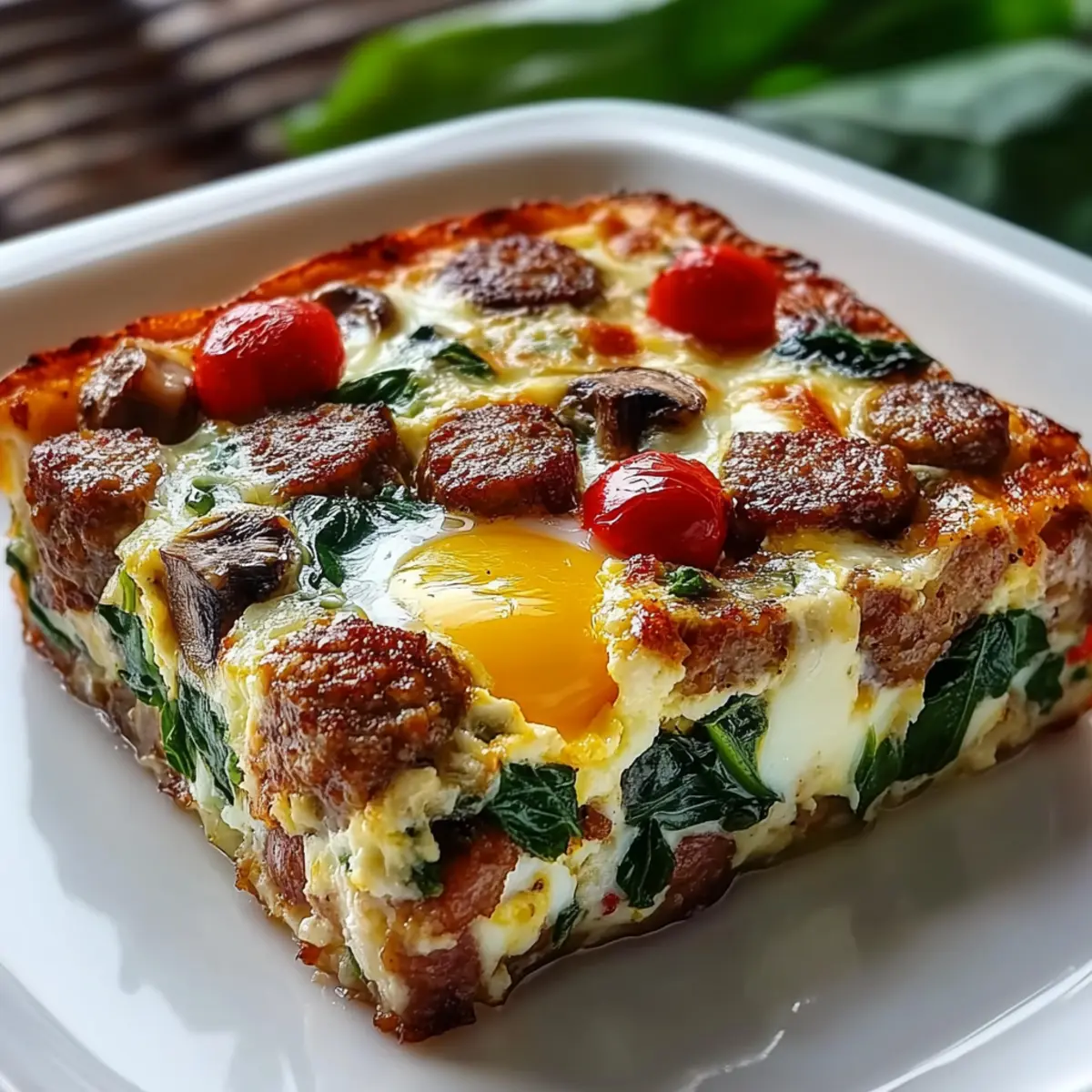 Hearty Sausage Spinach Mushroom Egg Bake