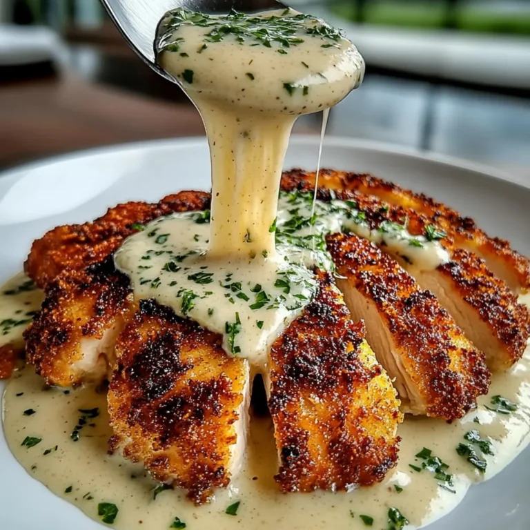 Creamy Parmesan Crusted Chicken with Garlic Sauce