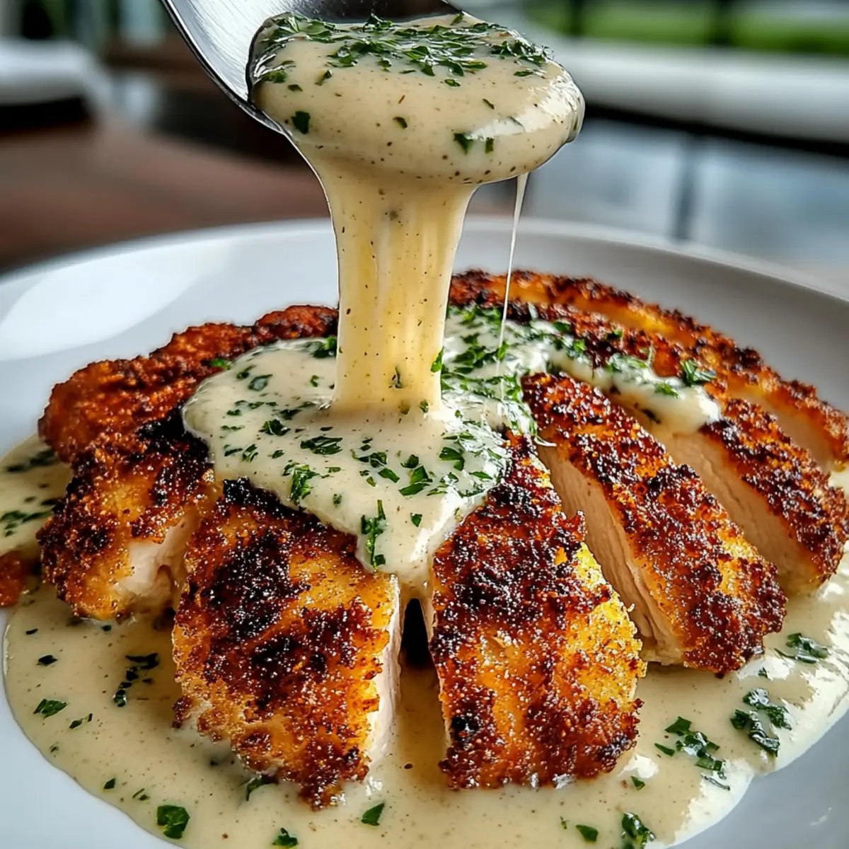 Creamy Parmesan Crusted Chicken with Garlic Sauce