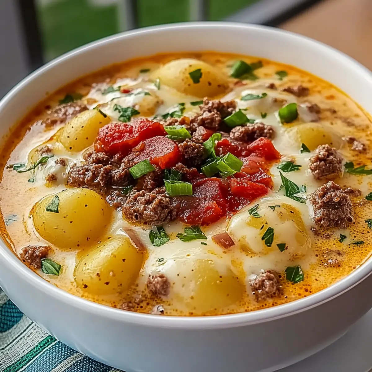 Homemade Cheeseburger Soup with Baby Potatoes