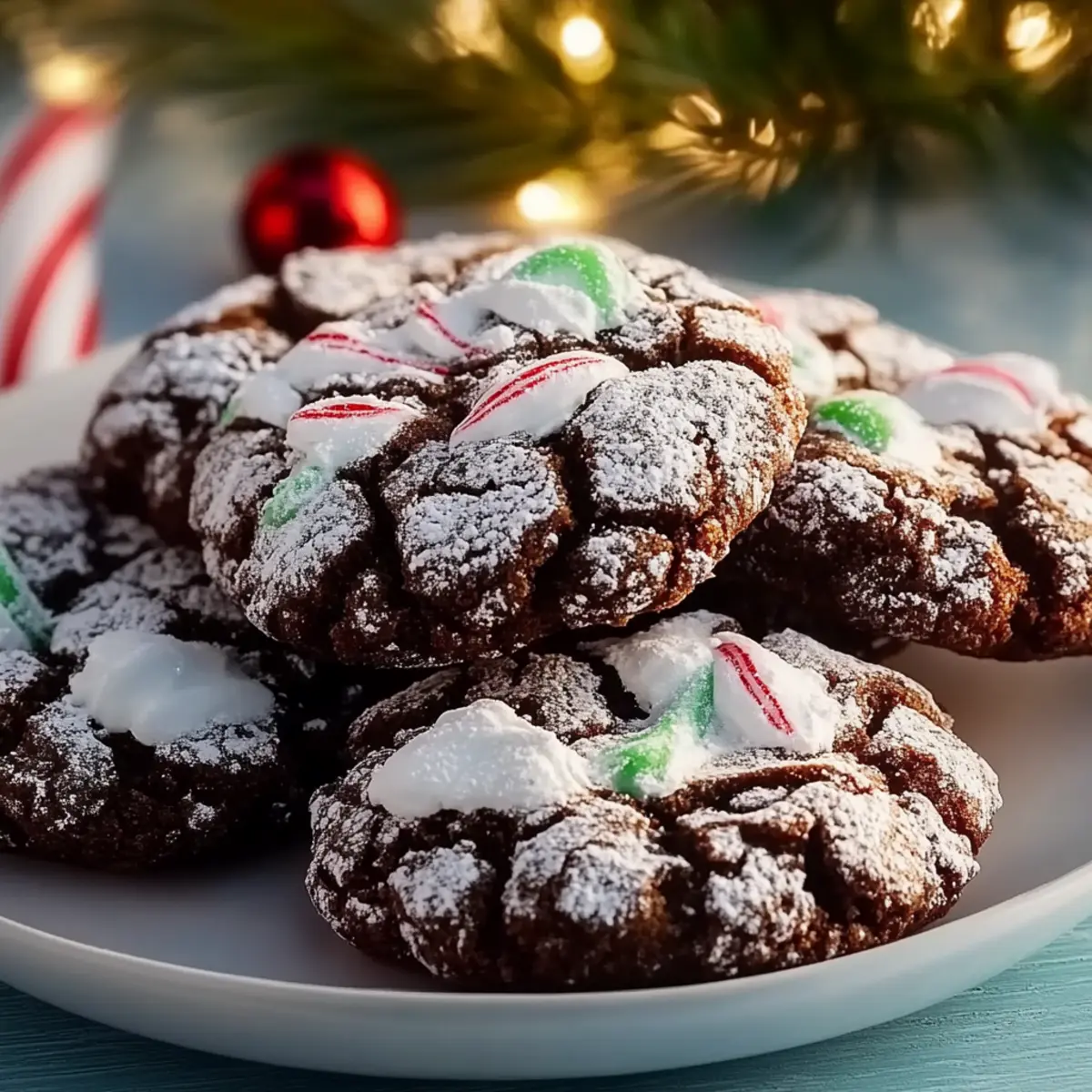 Holiday Chocolate Peppermint Crinkle Cookies
