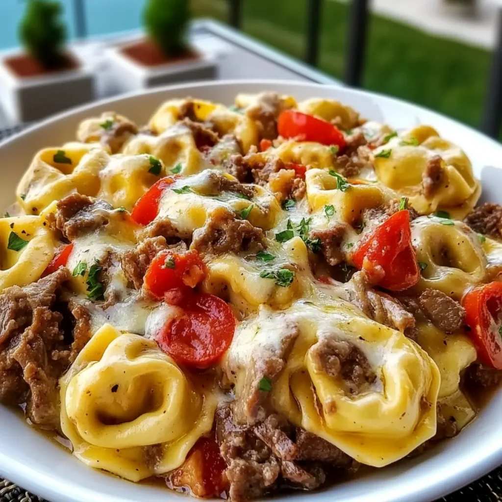 Crock Pot Cheesesteak Tortellini