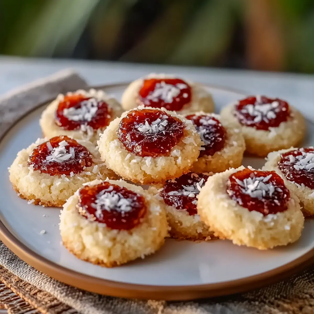 Vanilla Coconut Jam Thumbprint Cookies