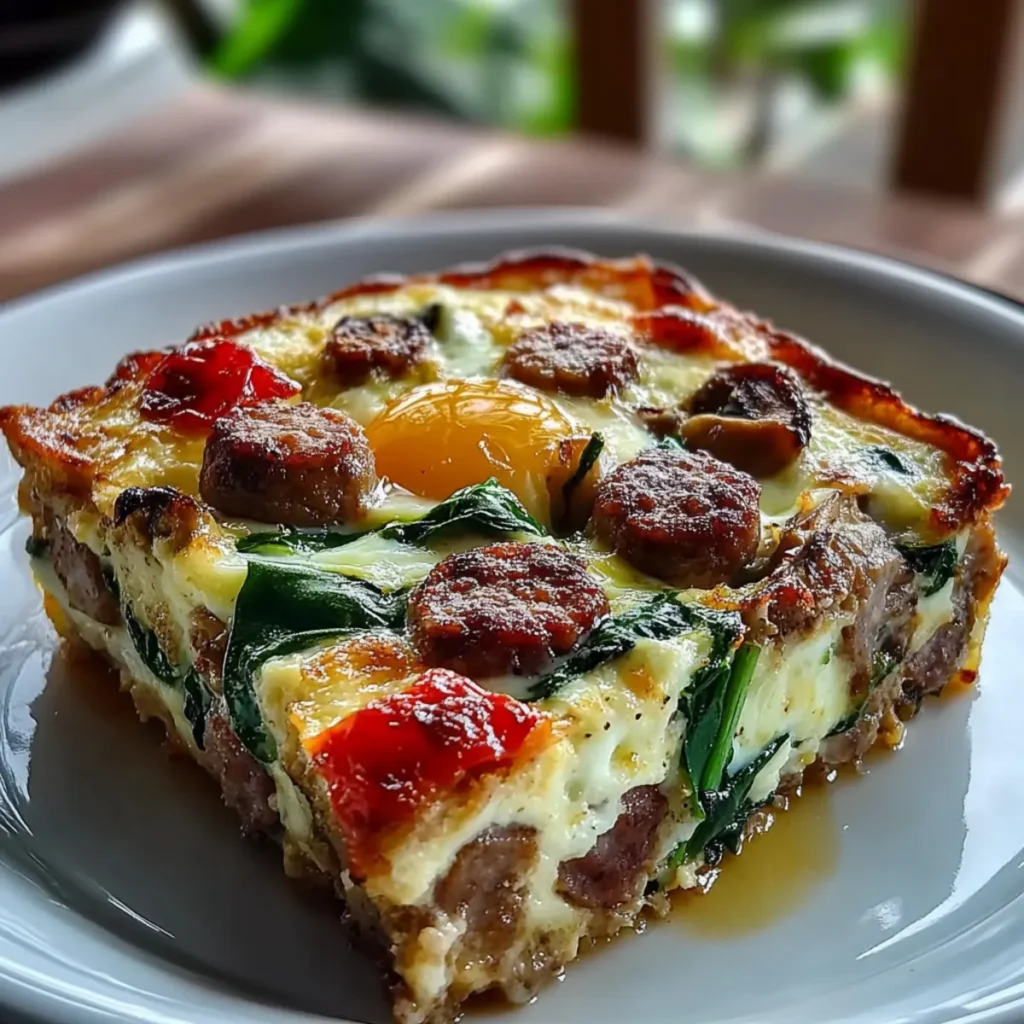 Hearty Sausage Spinach Mushroom Egg Bake