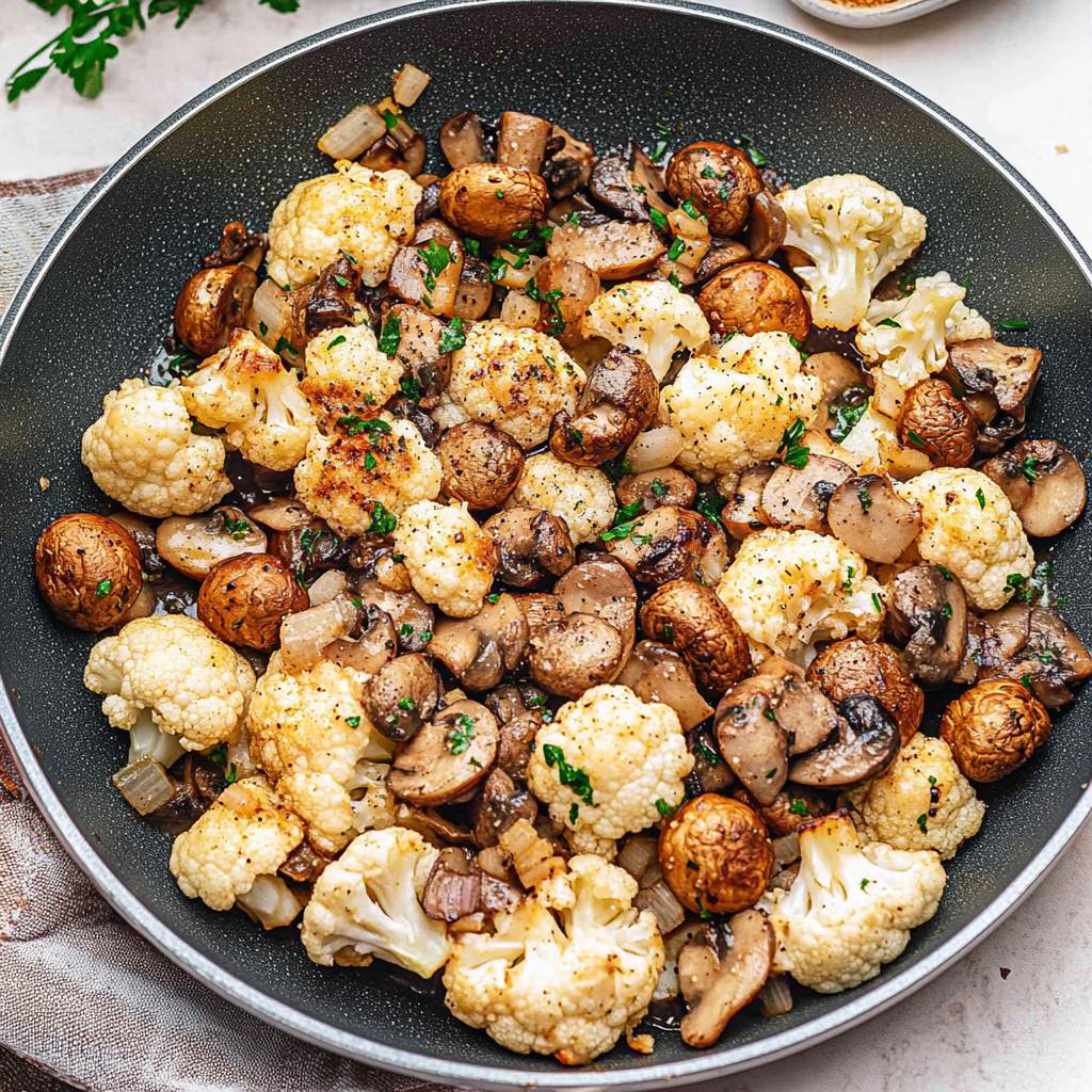Quick & Delicious Garlic Cauliflower Mushroom Skillet