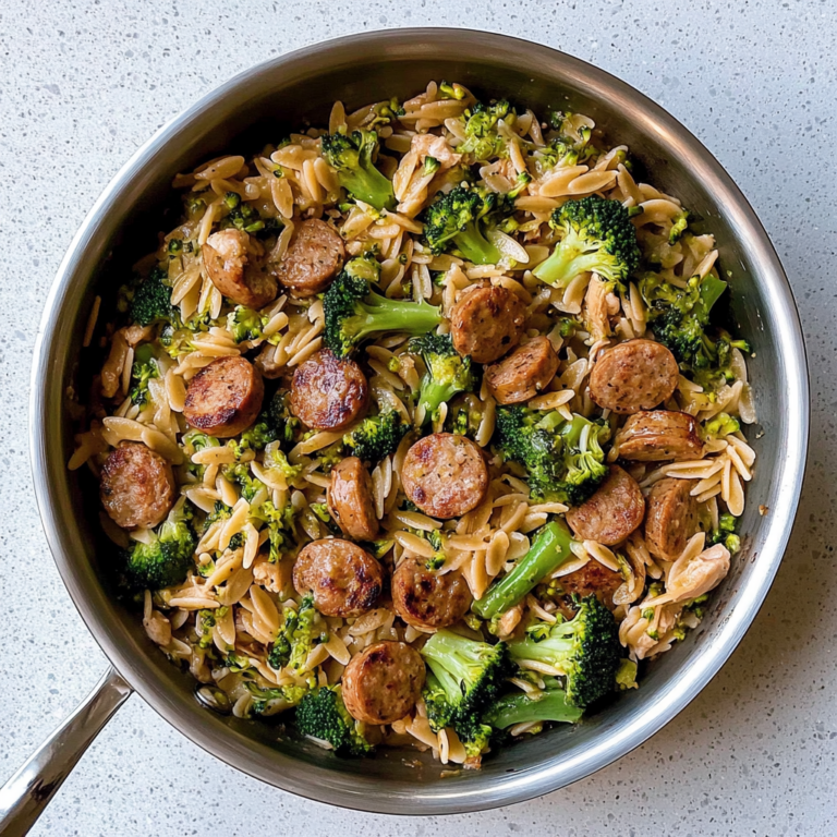 Easy One-Pan Chicken Sausage Broccoli Orzo Delight