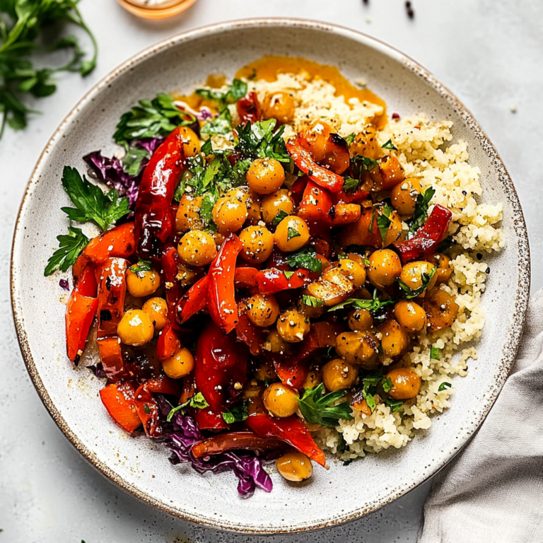 Delicious Roasted Red Pepper Salad with Crispy Chickpeas