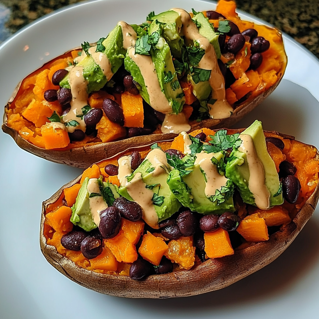 Irresistible Stuffed Sweet Potato with Avocado & Beans