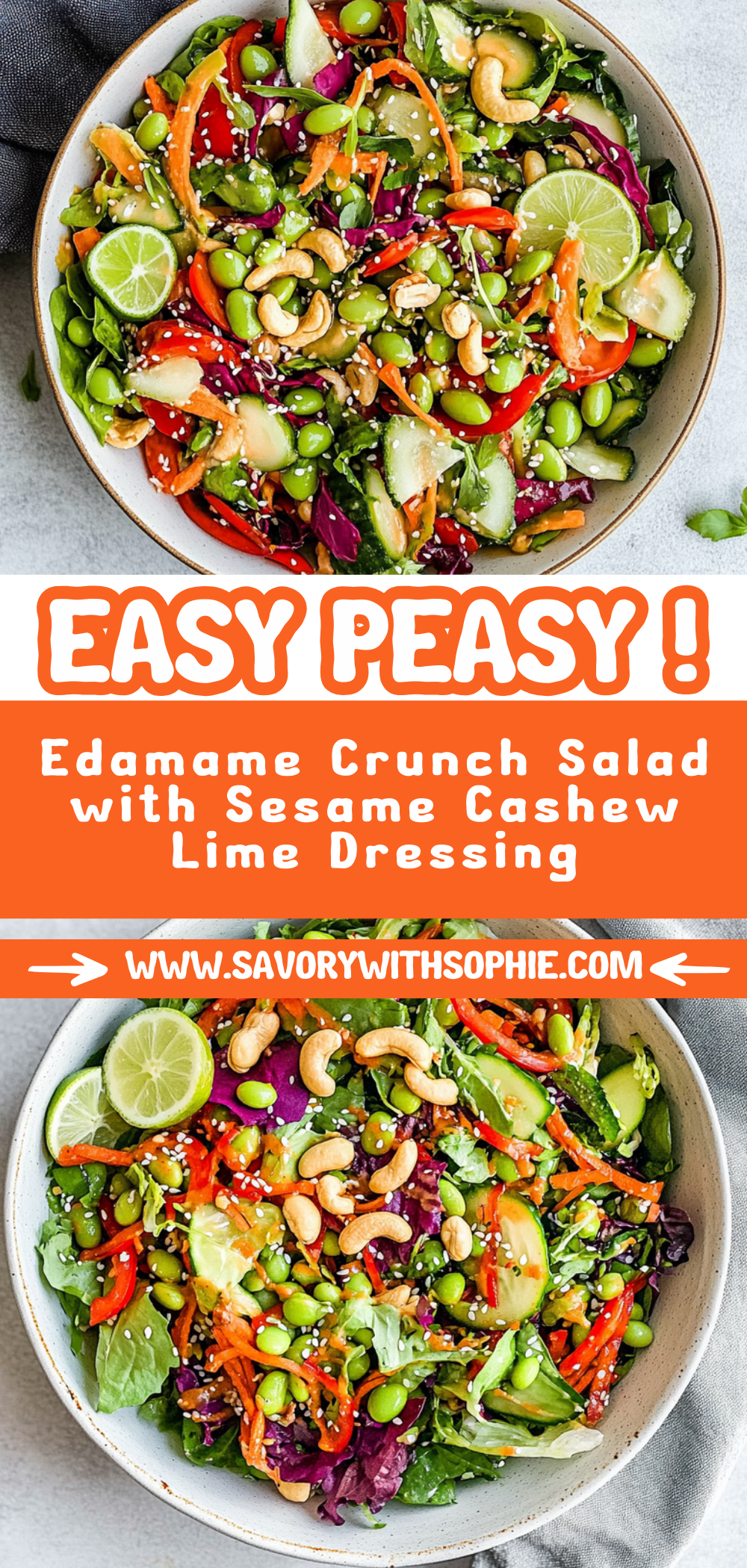 Edamame Crunch Salad with Sesame Cashew Lime Dressing