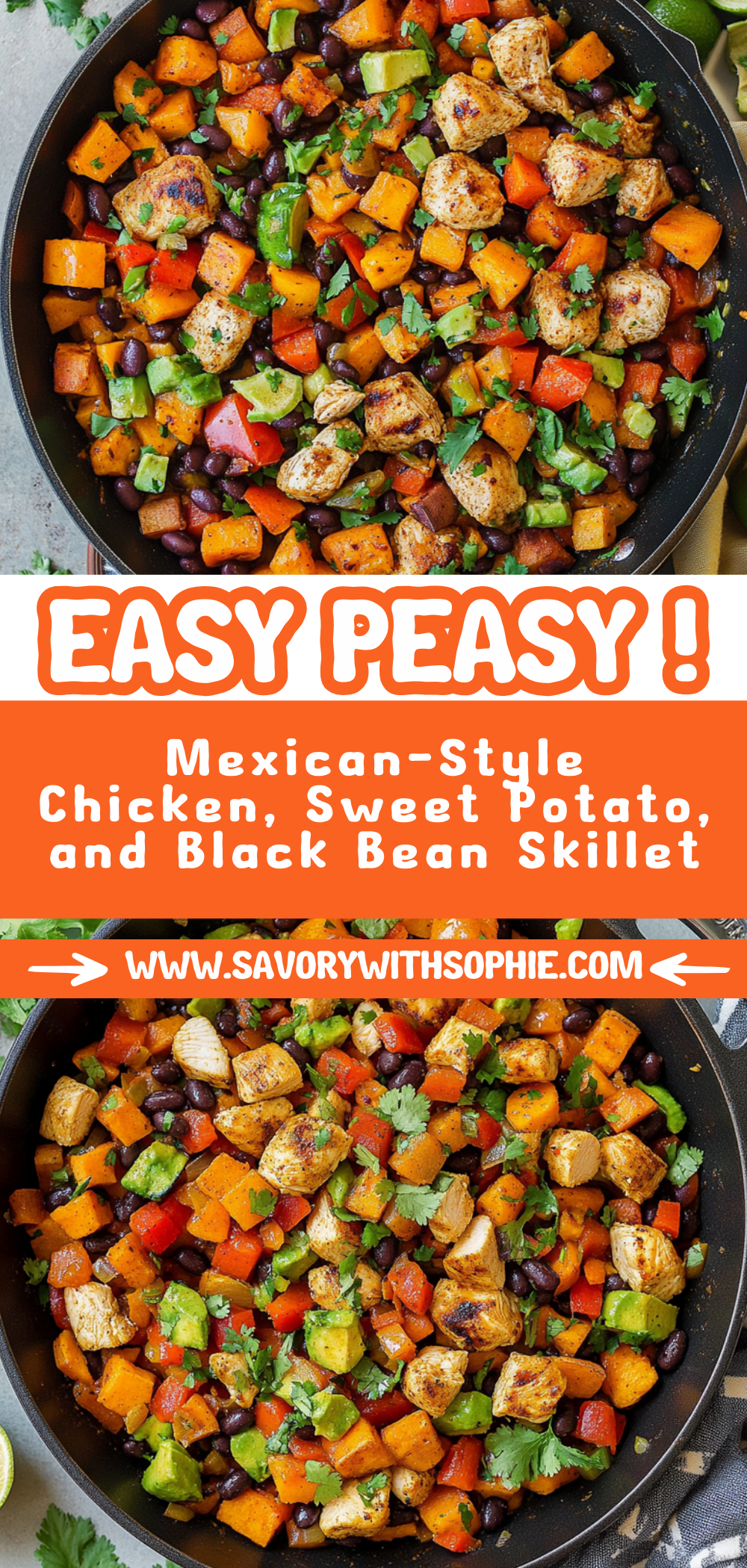 Mexican-Style Chicken, Sweet Potato, and Black Bean Skillet
