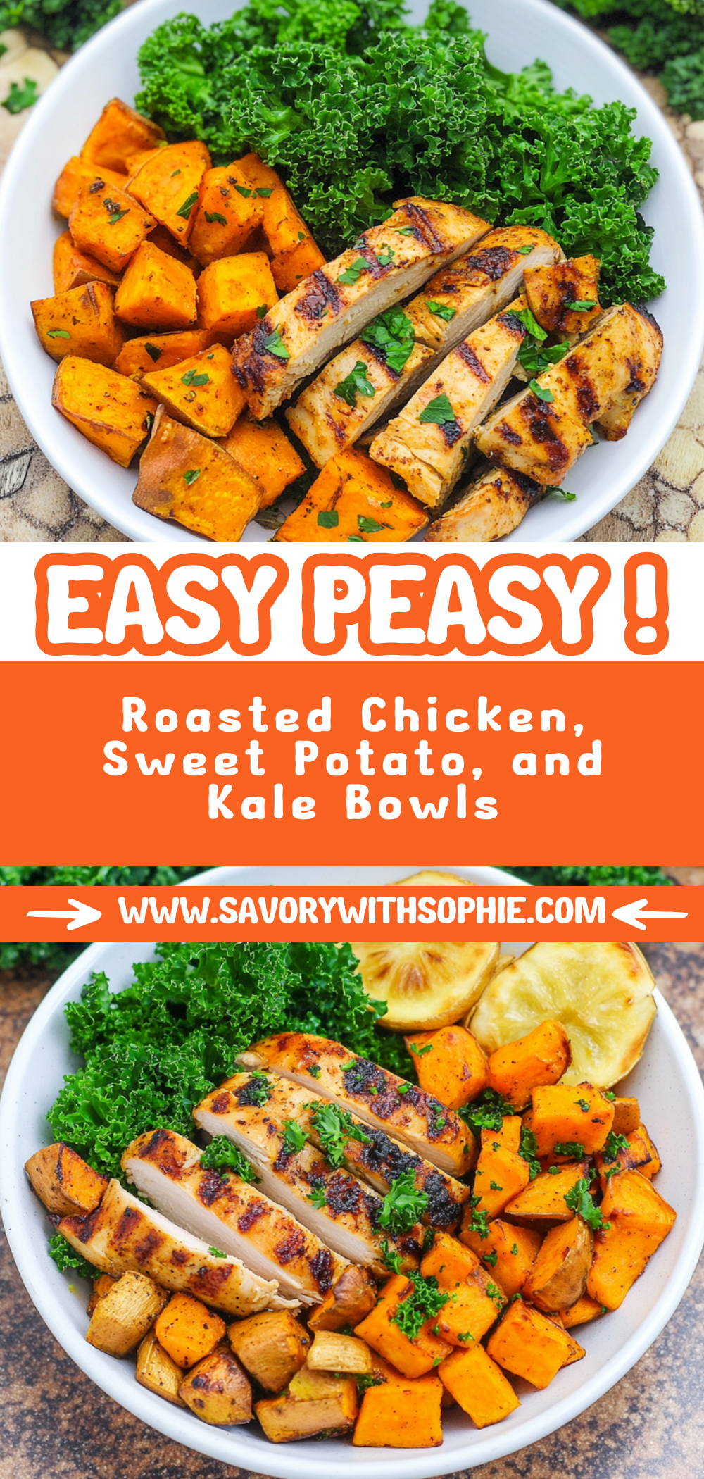 Roasted Chicken, Sweet Potato, and Kale Bowls