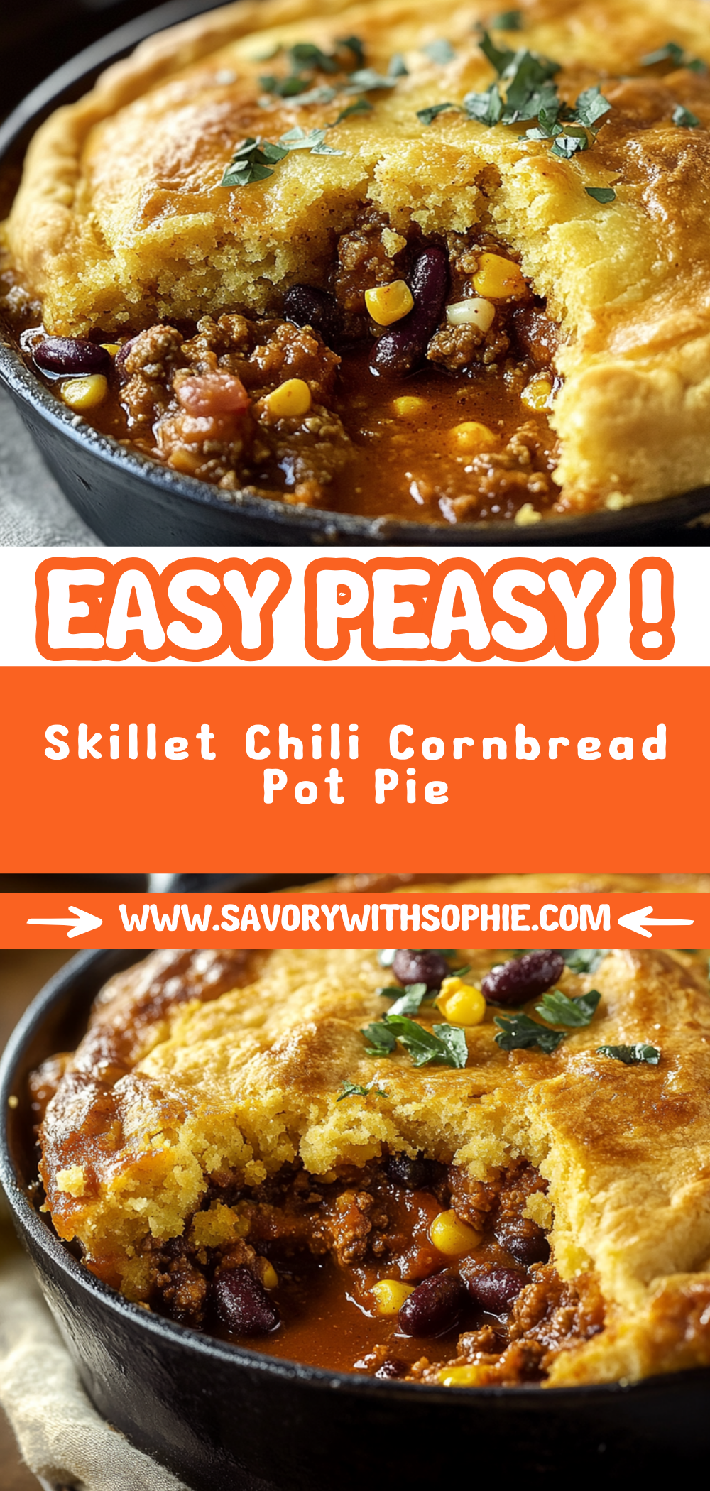 Skillet Chili Cornbread Pot Pie