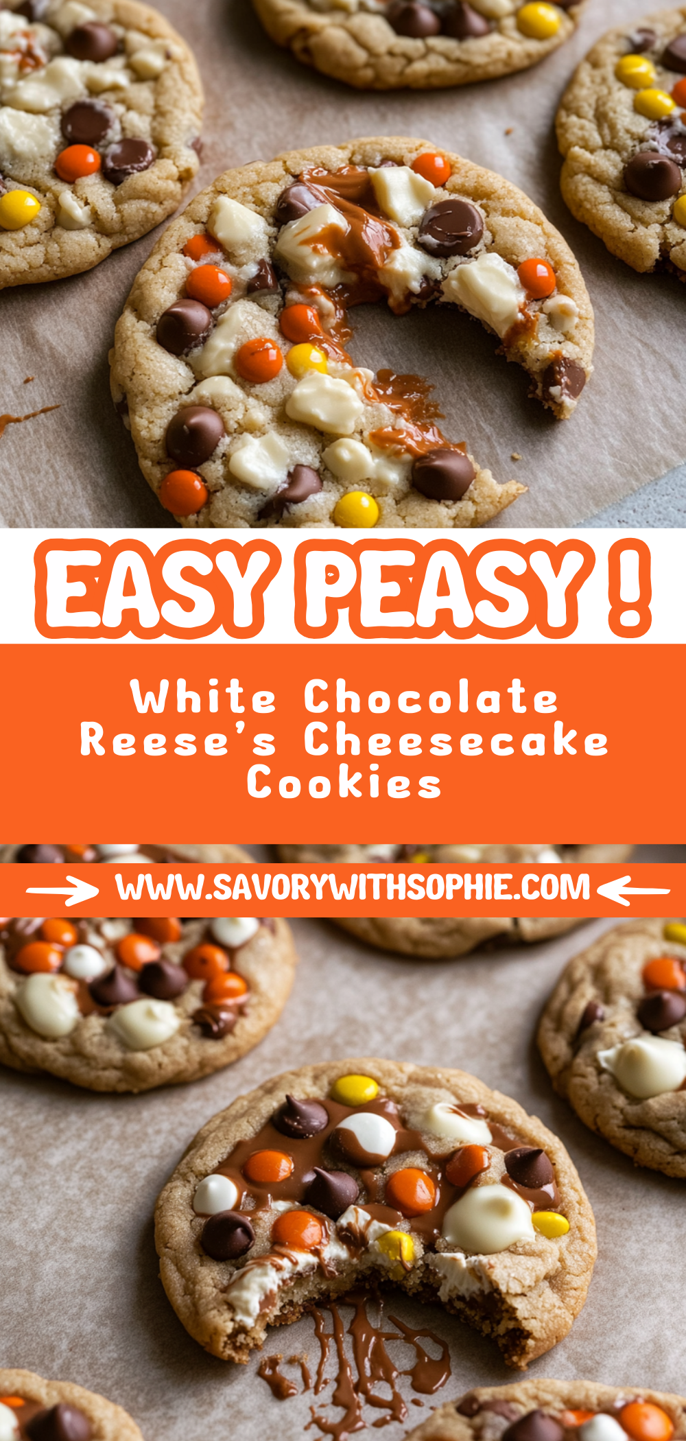 White Chocolate Reese’s Cheesecake Cookies