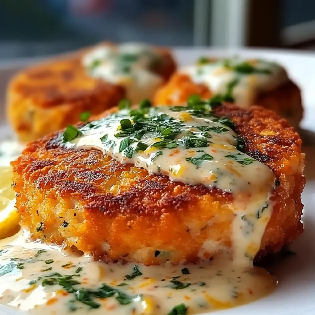 Salmon Patties with Creamy Lemon-Garlic Sauce