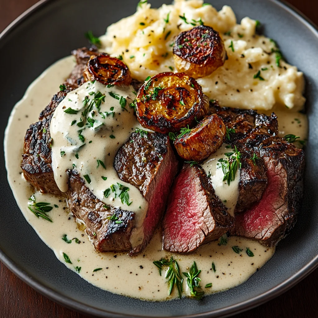 Steak With Haunted Bourbon Garlic Cream Sauce: Indulgent …