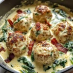 Baked Chicken Ricotta Meatballs with Spinach Alfredo Sauce