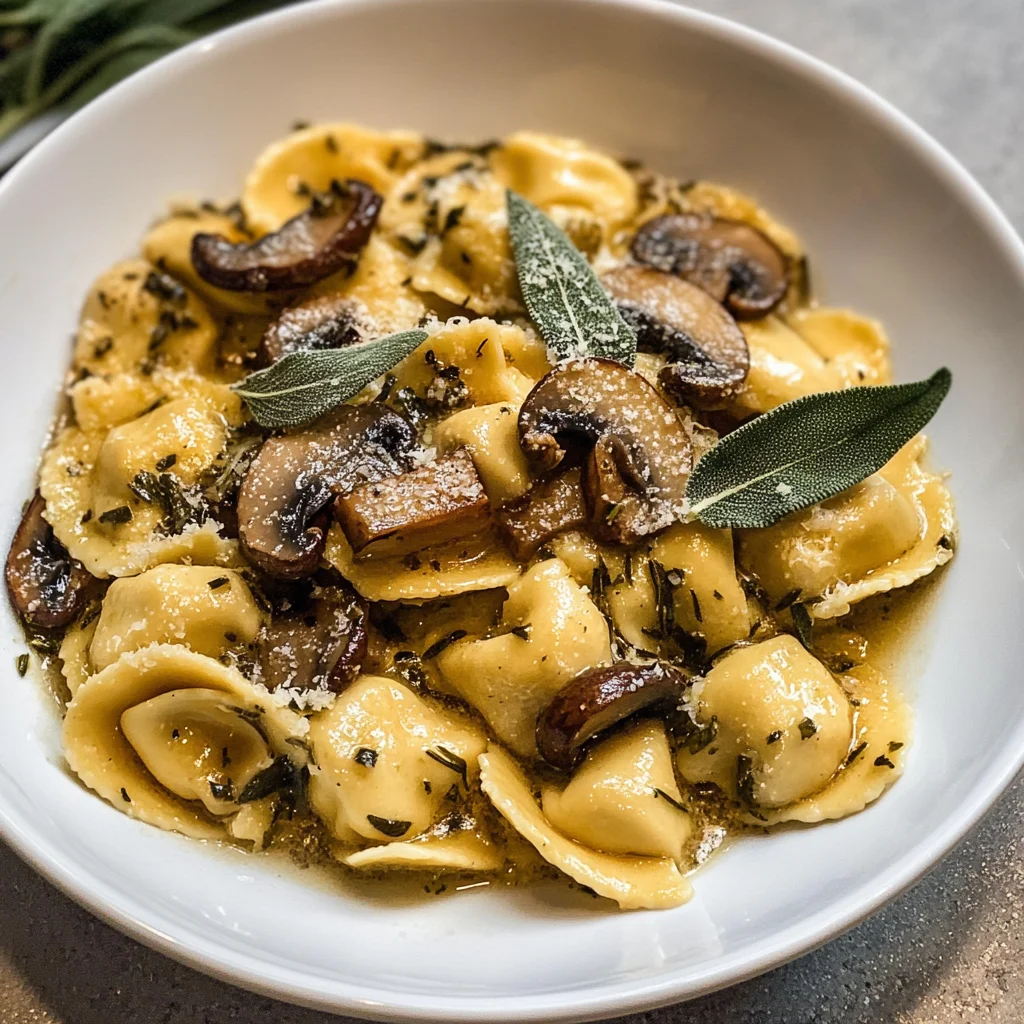 Cheese Tortellini with Butter, Mushrooms, and Crispy Sage