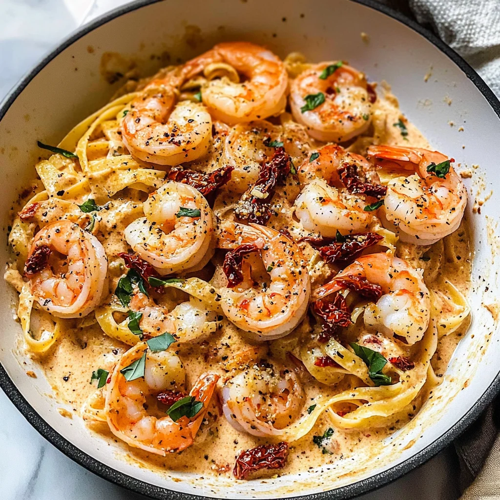 Garlic Shrimp Pasta with Spicy Sun-Dried Tomato Cream Sauce