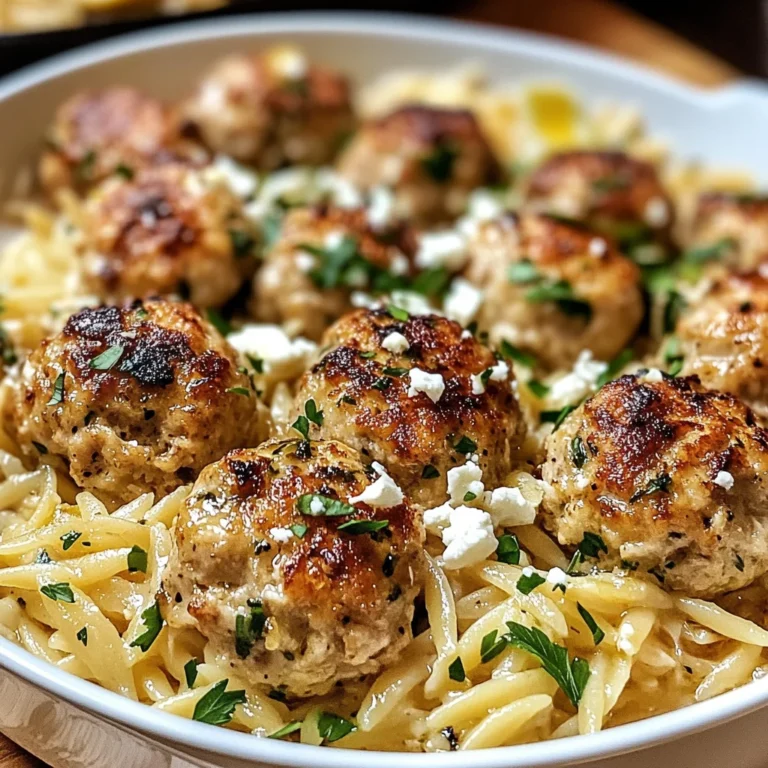 Greek Chicken Meatballs with Lemon Orzo