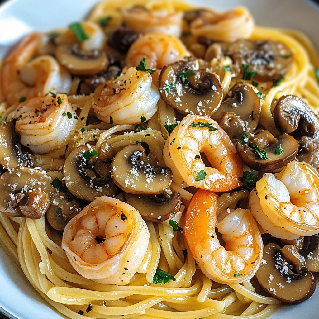 Mushroom Garlic Shrimp Pasta