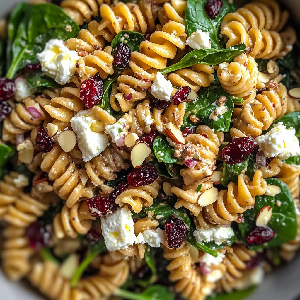 Nutritious Spinach Pasta Salad with Feta and Cranberries
